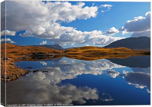 Loch Assynt Lochinver Road Reflection Morning Gold North West Scotland Canvas Print by OBT imaging