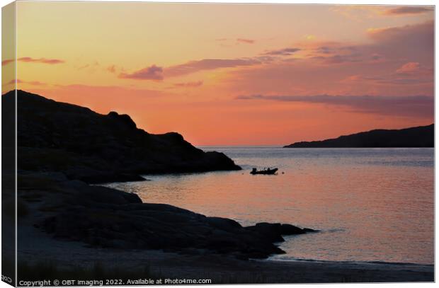 Achmelvich Bay Sunset Assynt Highland Scotland Last Boat Run Canvas Print by OBT imaging