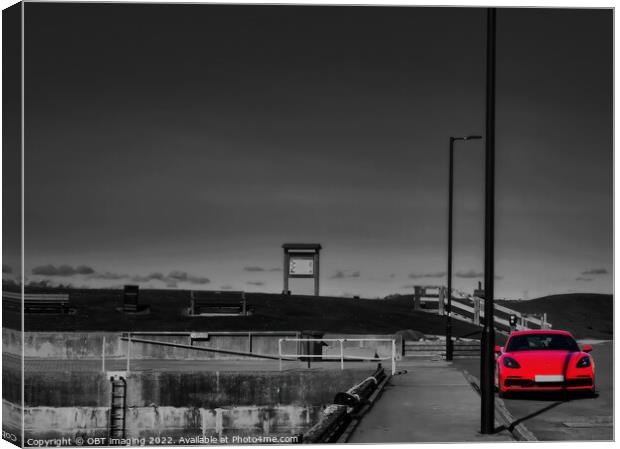 Red Porsche Car & Harbour Line Monochrome Canvas Print by OBT imaging