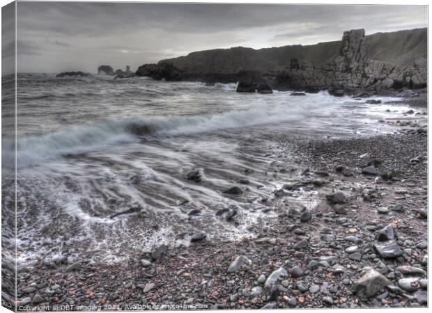 Receding Wave Needle Eye Rock Beach Scotland Canvas Print by OBT imaging