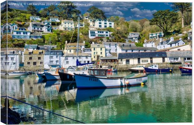 Serene Reflections: Tranquil Fishing Boats in Polp Canvas Print by Lee Kershaw