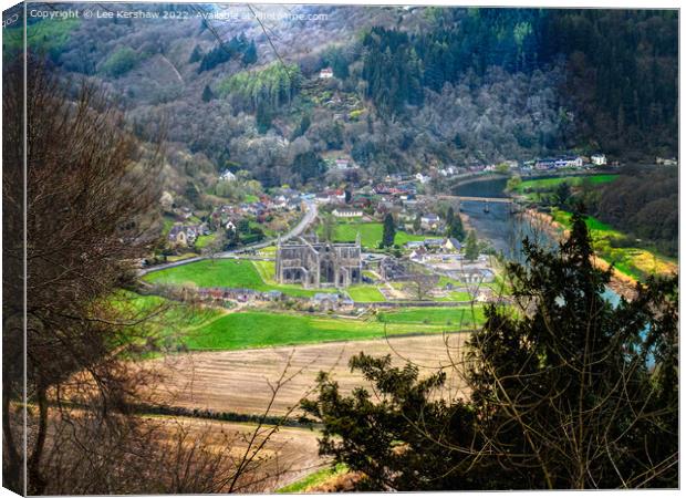 Tintern Abbey as seen from the Devil's Pulpit  Canvas Print by Lee Kershaw