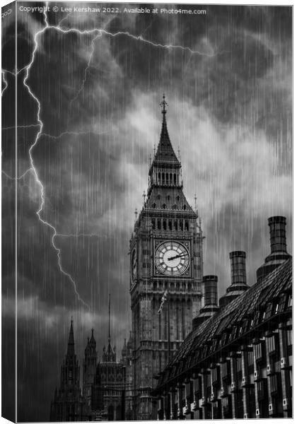 Stormy Symbolism: The Striking Power of Big Ben Canvas Print by Lee Kershaw
