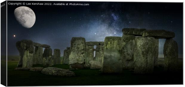 Enigmatic Serenity: Stonehenge's Lunar Lullaby Canvas Print by Lee Kershaw