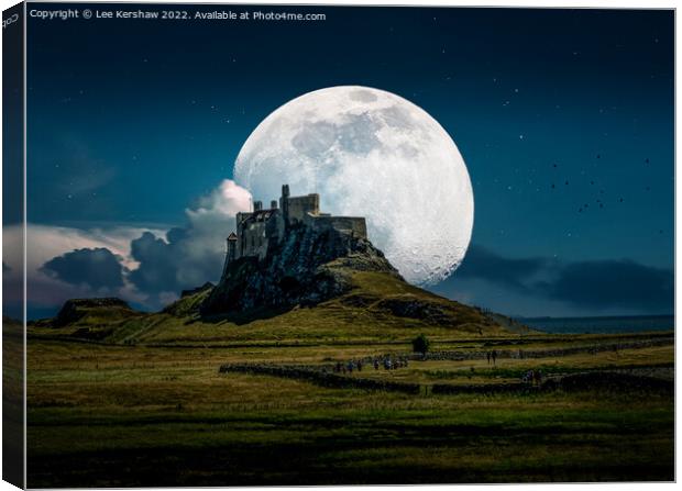 "Celestial Enchantment: Moonlit Magic at Lindisfar Canvas Print by Lee Kershaw