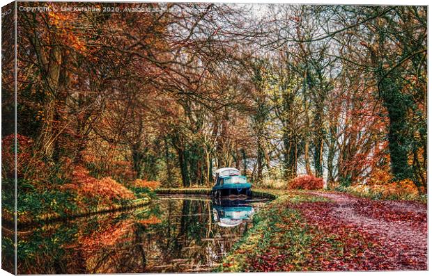 Autumn Canal Boat on the Brecon and Monmouthshire Canal Canvas Print by Lee Kershaw