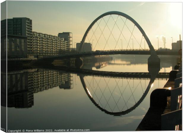 Clyde Arc and Glasgow Clyde at sunrise Canvas Print by Fiona Williams