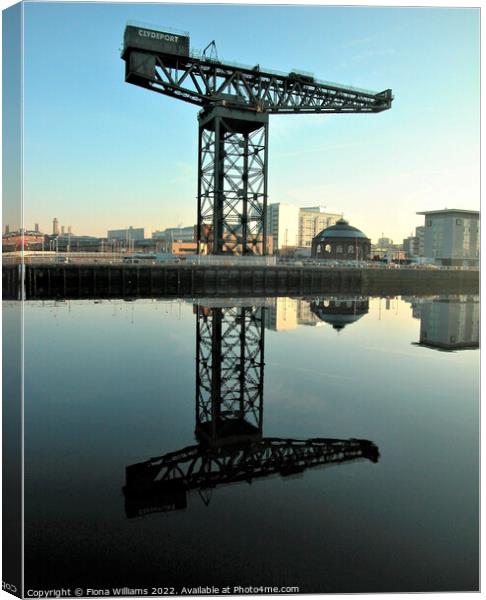 Clydeport Crane and Reflection Canvas Print by Fiona Williams