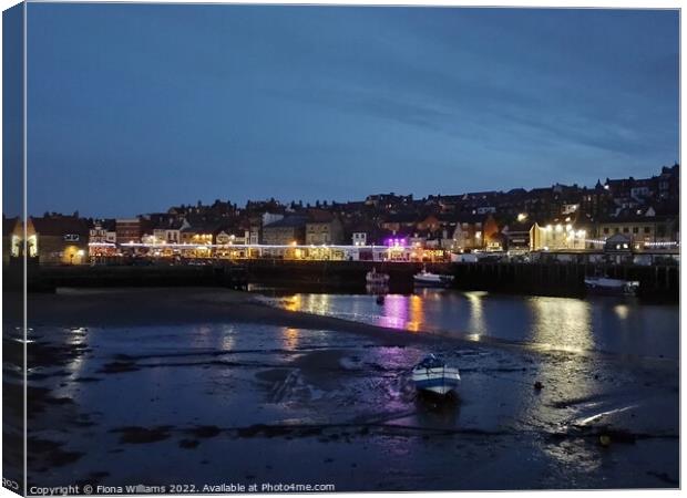 Whitby Harbour at Night Canvas Print by Fiona Williams