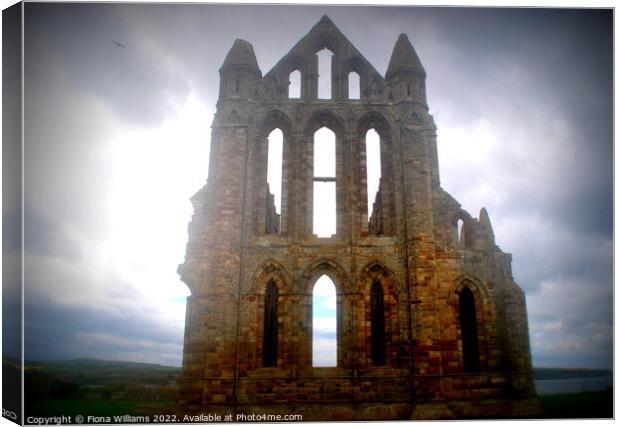 Whitby Abbey on a cloudy day Canvas Print by Fiona Williams