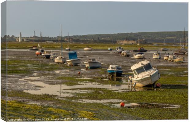 Keyhaven at low tide Canvas Print by Andy Dow