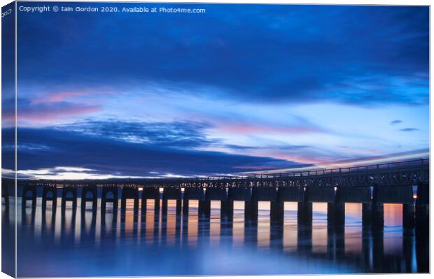 Tay Rail Bridge Sunset  Reflections Dundee Scotlan Canvas Print by Iain Gordon