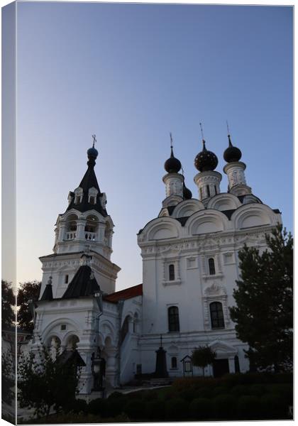 The building of a beautiful white Christian Church in Murom city, Russia. Canvas Print by Karina Osipova