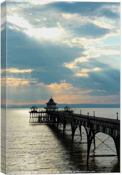 Bristol Pier in Clevedon - sunset  Canvas Print by Amy-Rose Carpenter