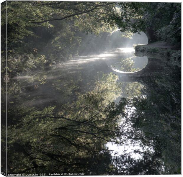 Misty reflections in canal at Adlington Chorley Canvas Print by Dee Lister