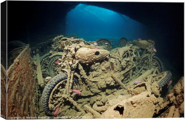 Motor cycles load at the Thistlegorm shipwreck Canvas Print by Norbert Probst