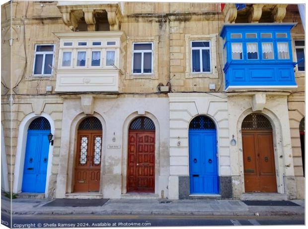 Valletta Doorways And Balconies Canvas Print by Sheila Ramsey