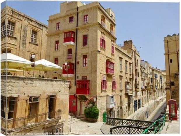 Red Balconies Valletta Canvas Print by Sheila Ramsey