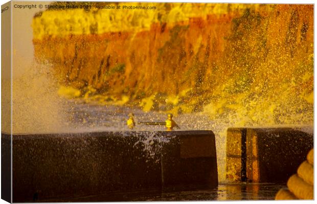 Hunstanton Stiped Cliffs (big splash) Canvas Print by Stephen Hollin