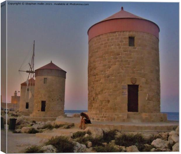 Majestic Windmills of Rhodes Canvas Print by Stephen Hollin