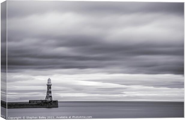 Moody skies over Roker Lighthouse Canvas Print by Stephen Bailey