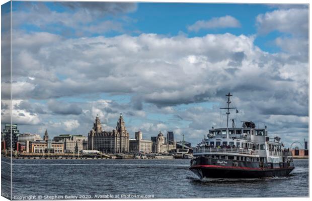 Mersey Ferry and Liverpool Waterfront Canvas Print by Stephen Bailey