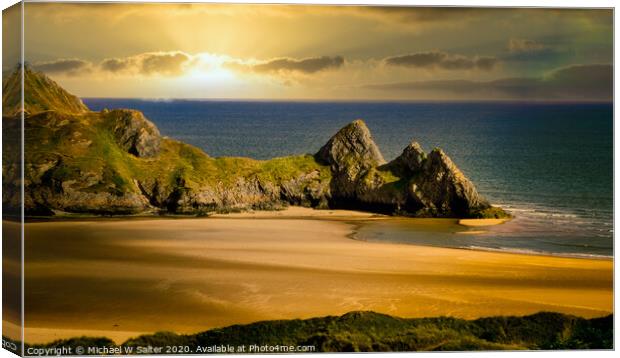 The Golden Sands of Three Cliffs Bay Canvas Print by Michael W Salter