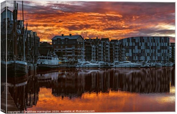 Ipswich Waterfront at Sunrise Canvas Print by Matthew Harrington
