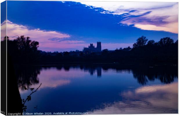 Ely Cathedral from Roswell Pits at Sunset Canvas Print by Alison Whelan