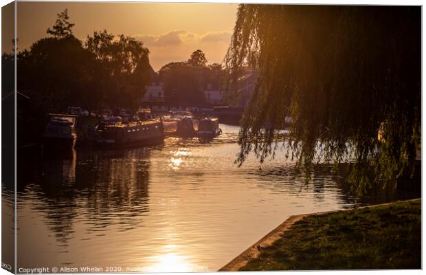 Great Ouse, Ely at sunset Canvas Print by Alison Whelan