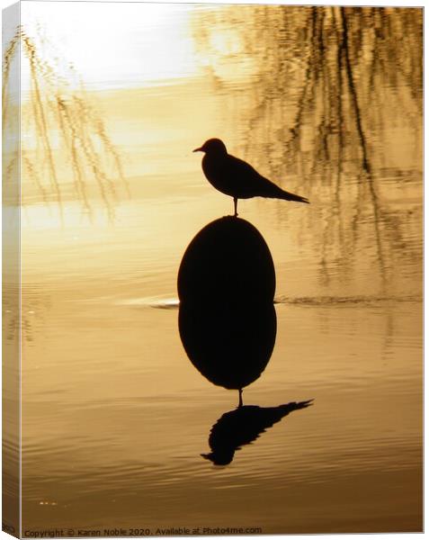 Buoy and Gull silhouette on the river Tarn in Fran Canvas Print by Karen Noble