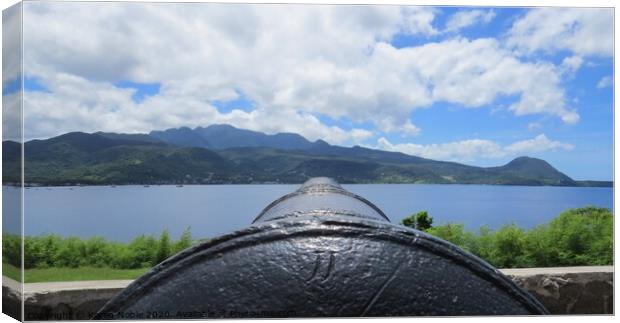 View from a Cannon in Fort Shirley in Dominica, a  Canvas Print by Karen Noble