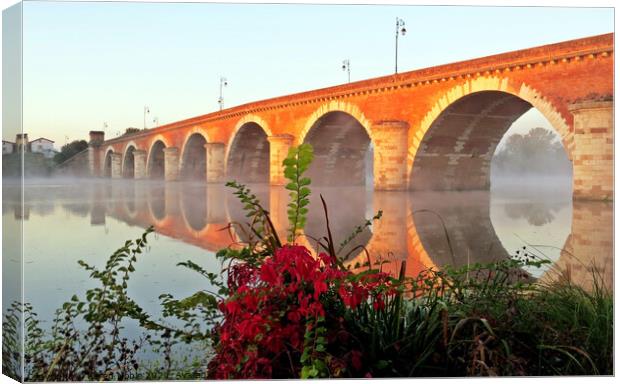 Misty Pont Napoleon Bridge in France  Canvas Print by Karen Noble