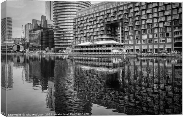 Black & White reflections of skyscrapers, Canary Wharf, London Canvas Print by Rika Hodgson
