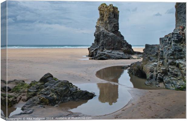 Monolithic Rock, Gwithian Beach, Godrevy, Hayle, C Canvas Print by Rika Hodgson
