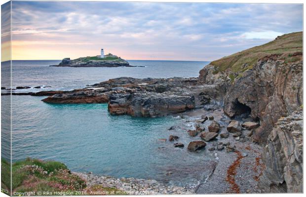 Lighthouse, at Godrevy Sunset, Hayle, Cornwall, En Canvas Print by Rika Hodgson