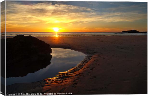 Golden Puddles, the Bluff, Hayle beach, West Cornw Canvas Print by Rika Hodgson