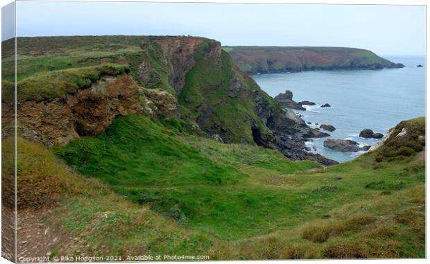 Green Coastline of Hell's Mouth, Cornwall, England Canvas Print by Rika Hodgson