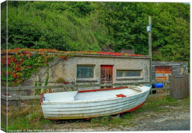 Fishermen's boat, Porthoustock Beach Landscape, Cornwall, England Canvas Print by Rika Hodgson