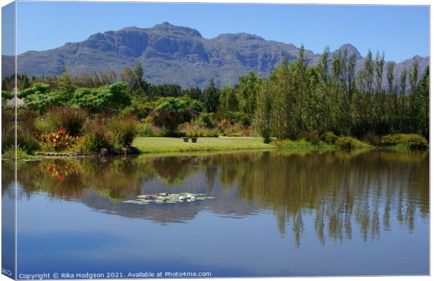 Reflection in water, Franschhoek Mountains, South Africa Canvas Print by Rika Hodgson