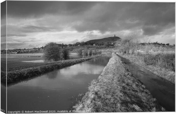The Somerset Levels and Glastonbury Tor in black and white Canvas Print by Robert MacDowall