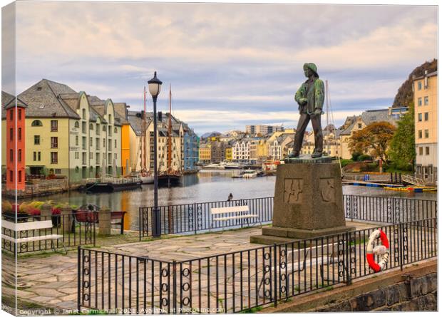 The Fisher Boy Statue at Alesund Canvas Print by Janet Carmichael