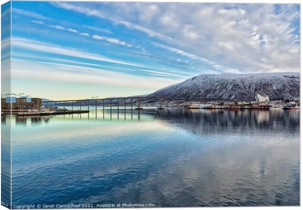 Tromso Bridge and the Arctic Cathedral Canvas Print by Janet Carmichael