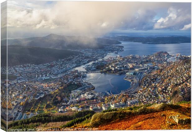 Bergen from Mount Ulriken Canvas Print by Janet Carmichael