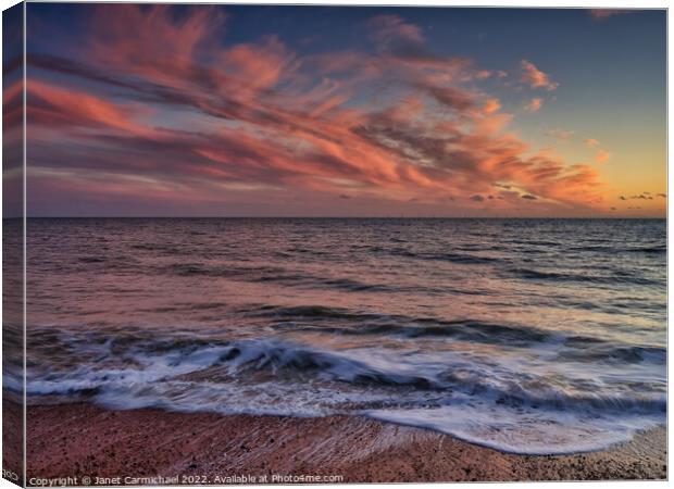 Tranquil Beach Sunset Canvas Print by Janet Carmichael