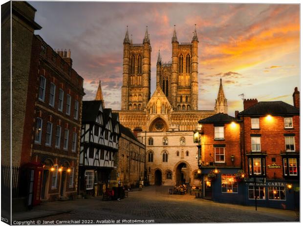Majestic Lincoln Cathedral at Sunset Canvas Print by Janet Carmichael