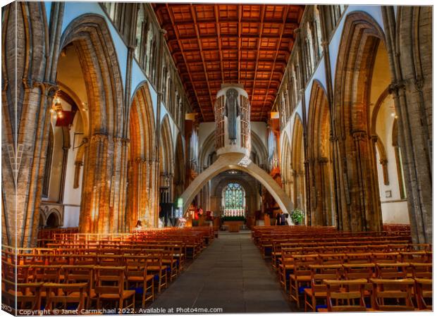 Majestic Llandaff Cathedral Interior Canvas Print by Janet Carmichael