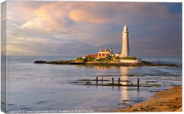 St Mary's Lighthouse Sunset Canvas Print by Janet Carmichael