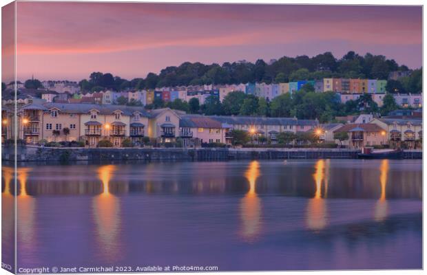 Sunset Skies over the Coloured Houses of Bristol Canvas Print by Janet Carmichael