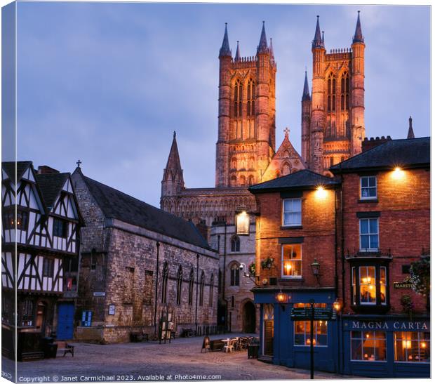 Evening at Lincoln Cathedral Quarter Canvas Print by Janet Carmichael